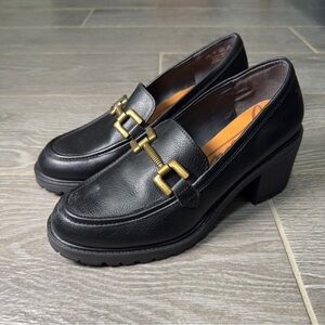 Zodiac Gemma Loafer Black Chunky Heel Stacked Women’s Shoe Sz 9.5 Y2K Buckle